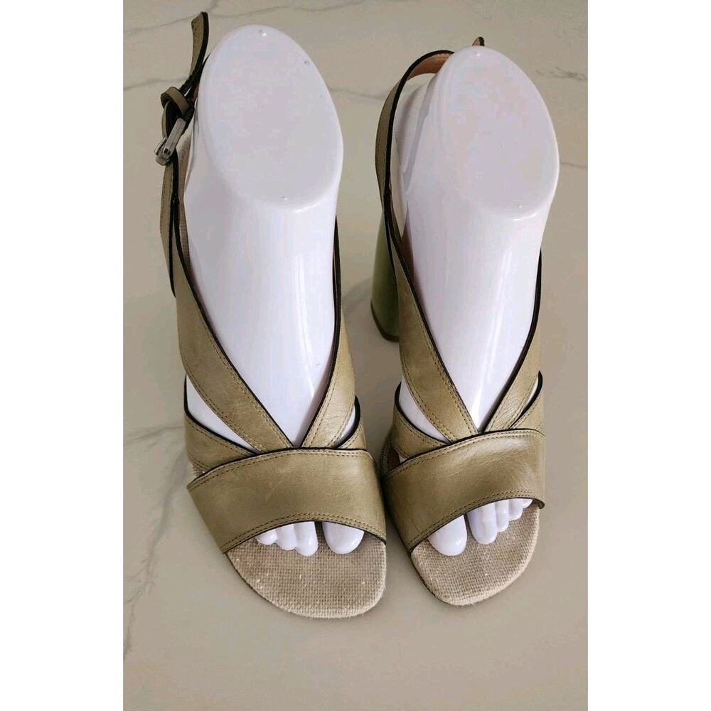 Anthropologie Vicenza Leather Women Jade Green Stacked 4" Heel Sandal Size 8 US - Picture 3 of 12